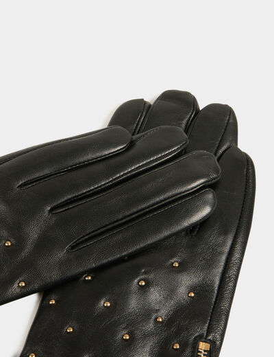 Guantes de cuero tachuelas negro mujer