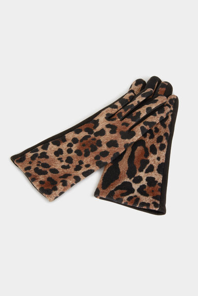 Guantes estampado de leopardo negro mujer