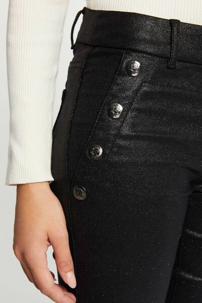 Pantalón skinny mojado y lentejuelas negro mujer