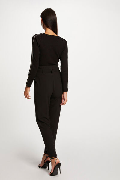 Jersey manga larga bandas de joya negro mujer