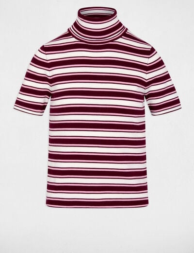 Jersey de cuello alto a rayas burdeos mujer