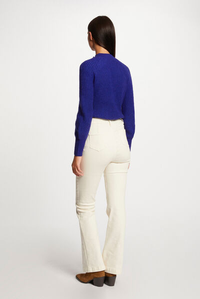Jersey manga larga con cuello alto azul medio mujer