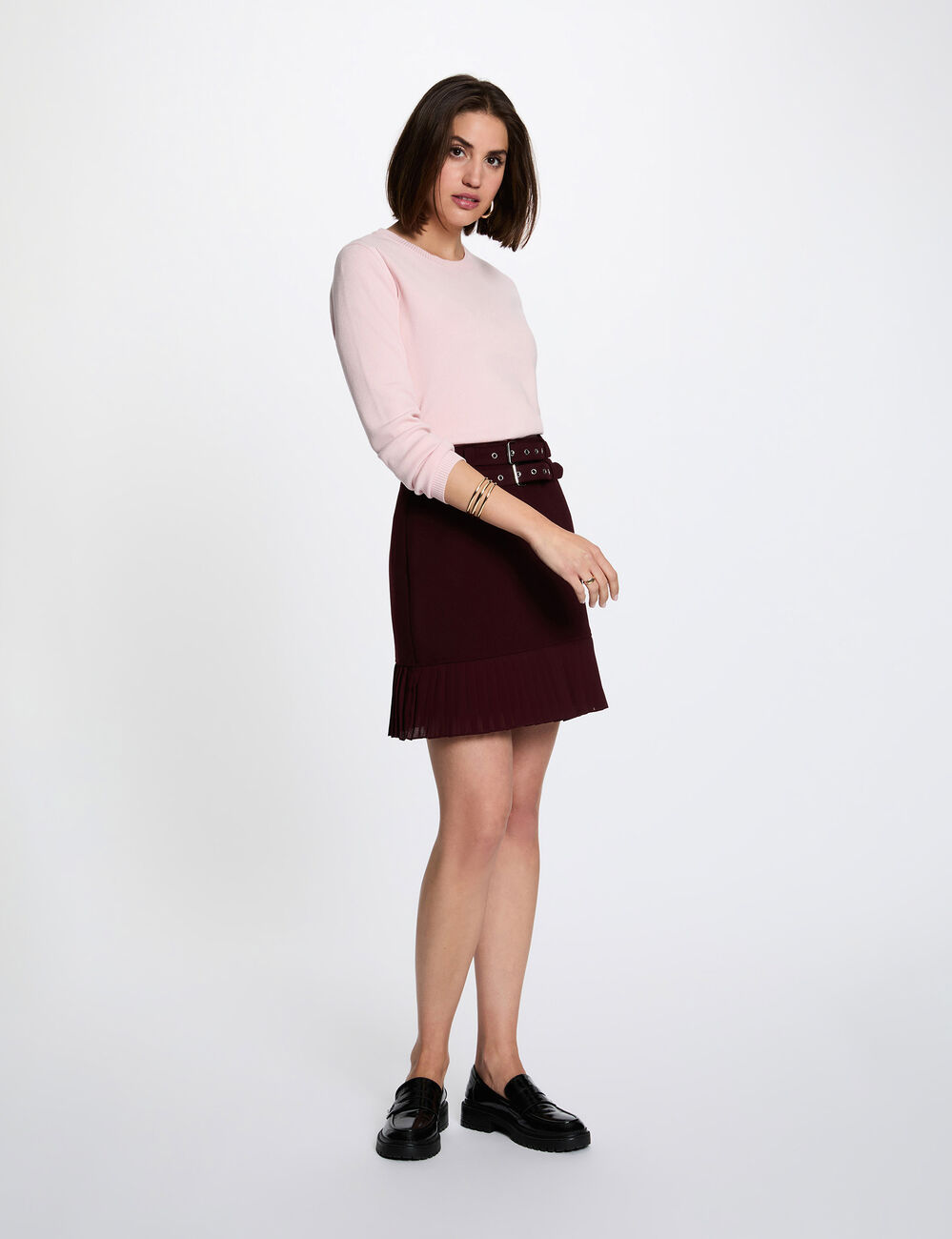 Jersey de punto con relieve rosa claro mujer