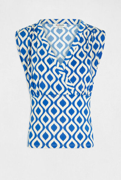 Camiseta estampado geométrico azul eléctrico mujer