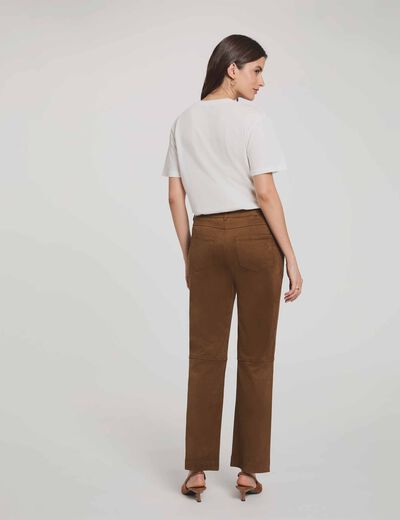 Pantal&oacute;n recto de ante marr&oacute;n chocolate mujer