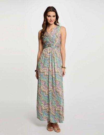 Vestido largo recto estampado multicolor mujer