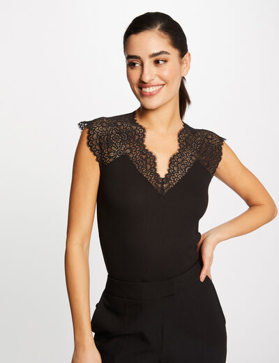 Top tirantes anchos de encaje negro mujer