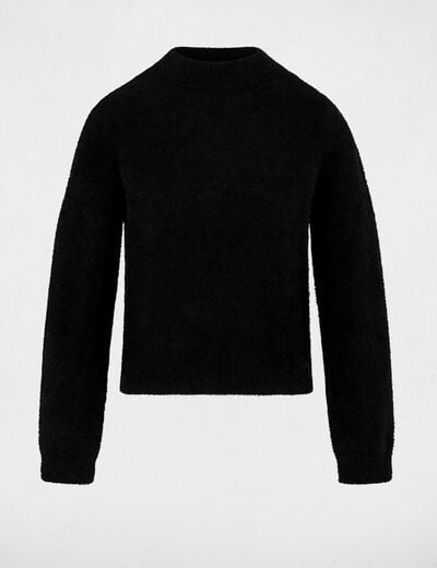 Jersey ajustado de cuello alto negro mujer