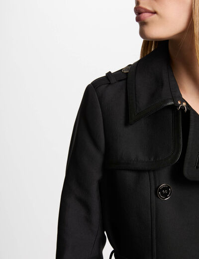 Gabardina larga con cinturón negro mujer