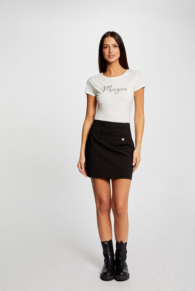 Falda recta con botones negro mujer