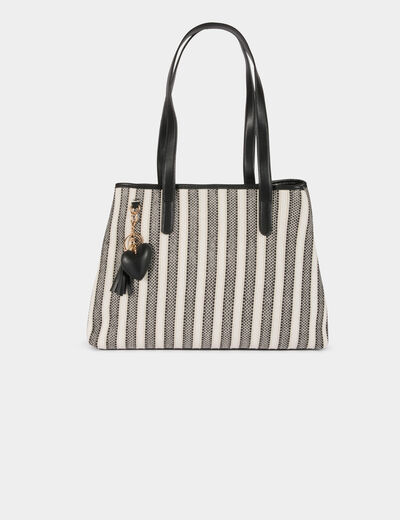 Bolso tote de rayas marfil mujer