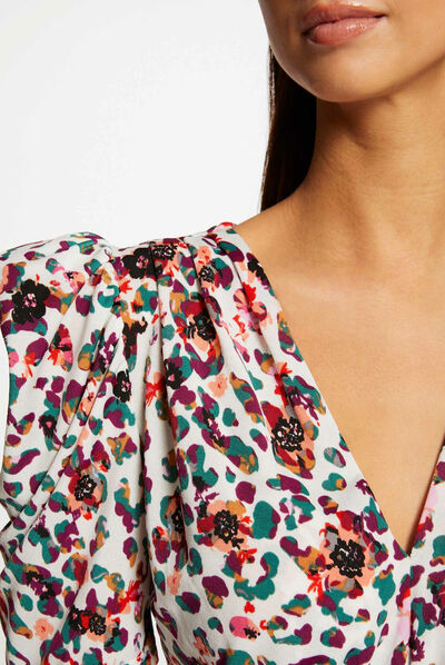 Camiseta manga corta estampado floral multicolor mujer