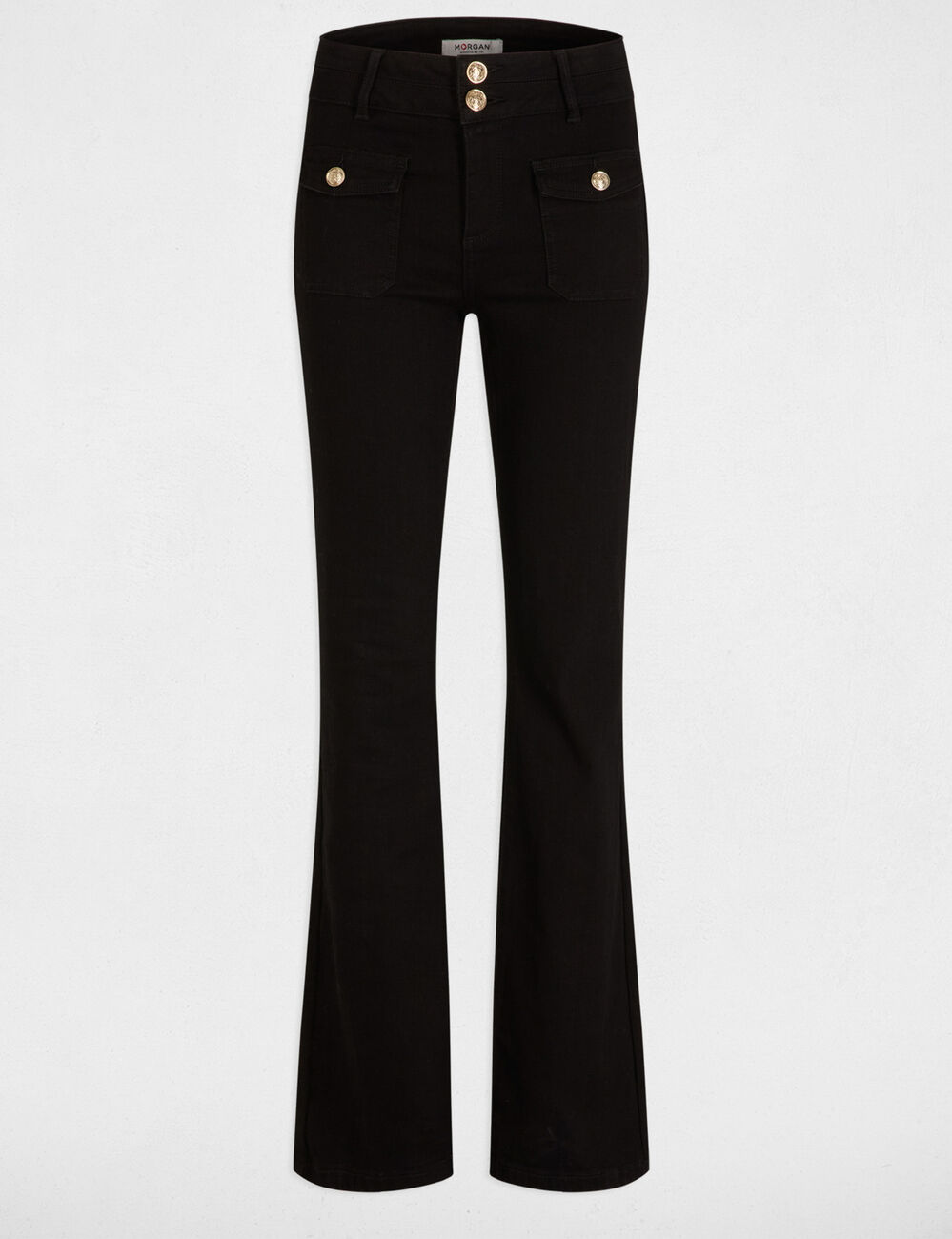 Vaquero boot-cut con bolsillos de solapa negro mujer