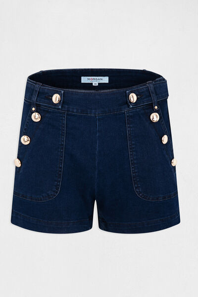 Short con botones vaquero en bruto mujer