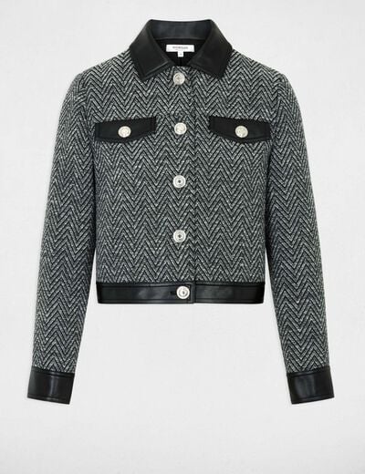 Chaqueta de tweed recta negro mujer