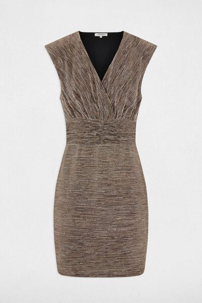 Vestido ajustado con hilos metalizados dorado mujer