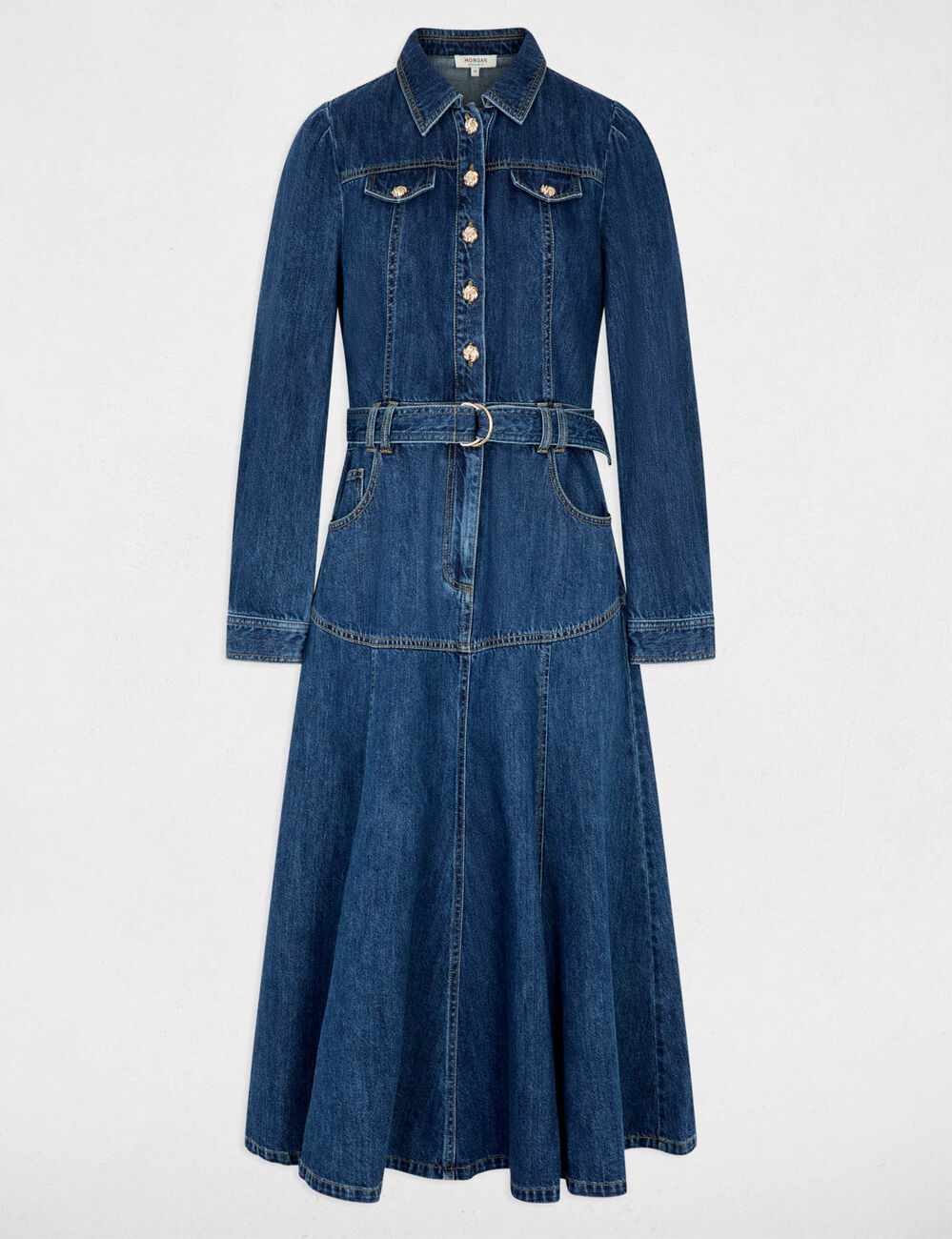 Vestido largo ajustado denim crudo mujer