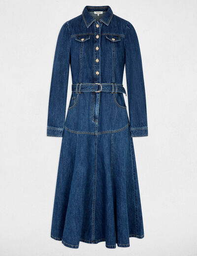 Vestido largo ajustado denim crudo mujer
