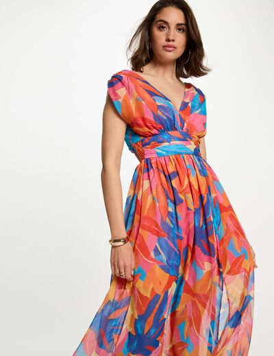 Vestido largo recto estampado multicolor mujer