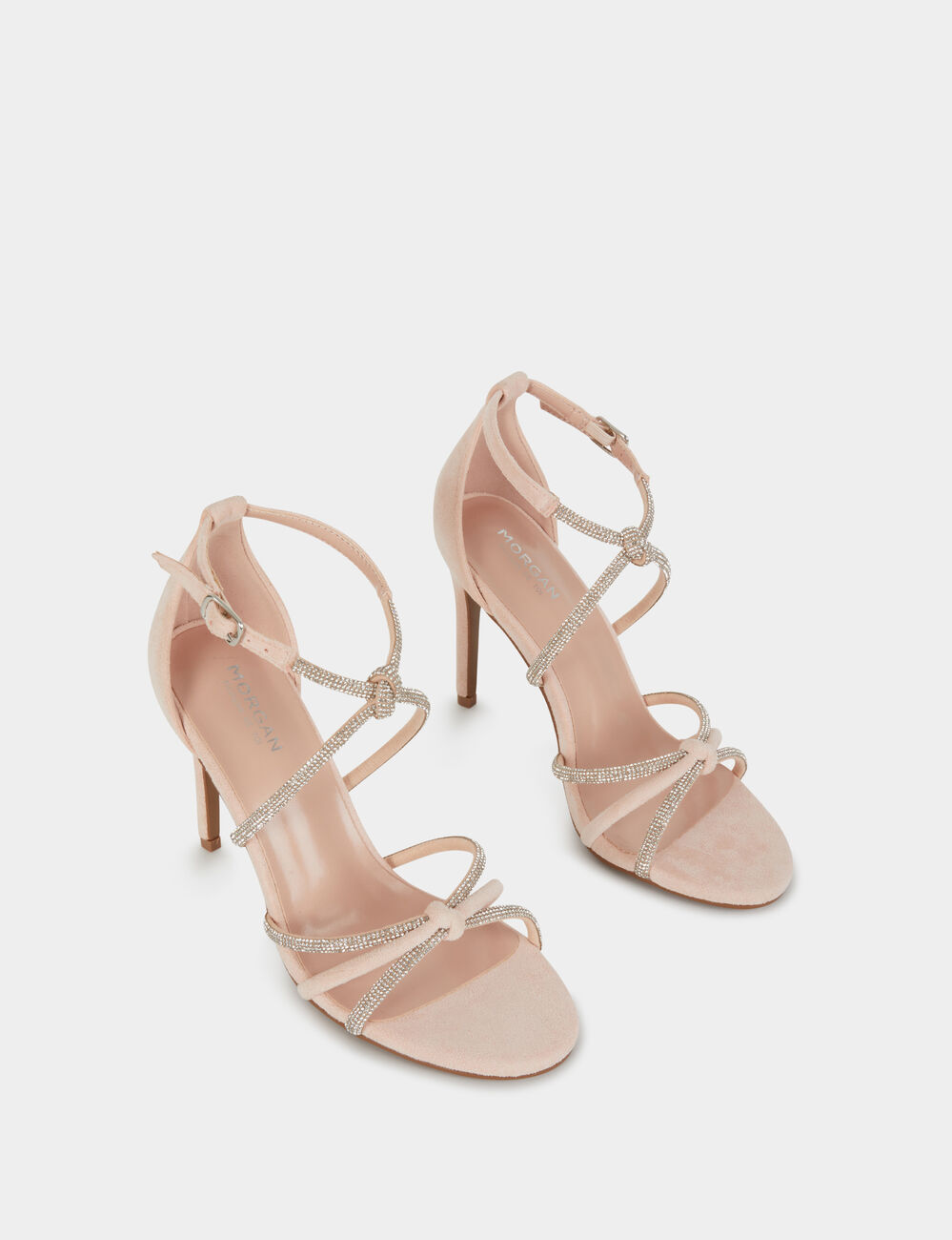Sandalias de tac&oacute;n con pulseras strass rosa claro mujer