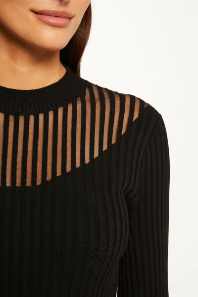 Jersey manga larga con cuello alto negro mujer