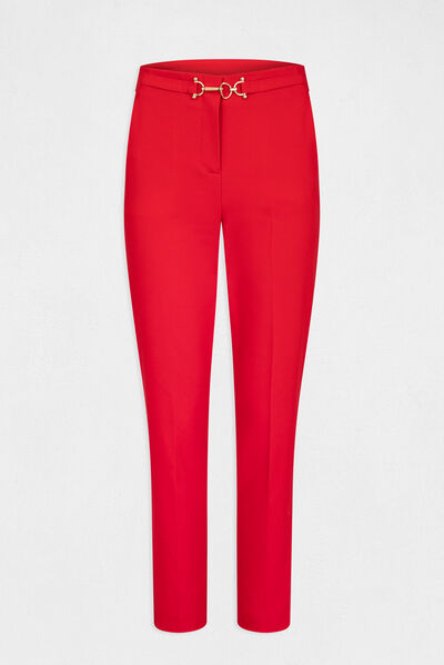 Pantalón city ajustado hebilla y pinzas rojo mujer