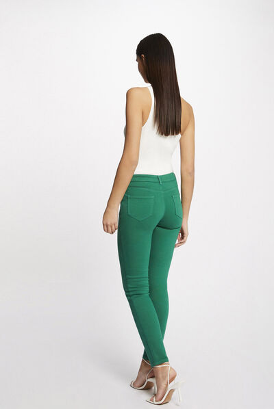 Pantalón skinny talle bajo verde mujer