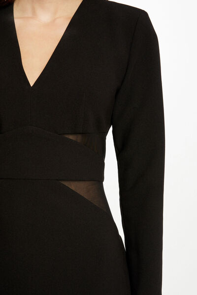 Vestido ajustado detalles transparente negro mujer
