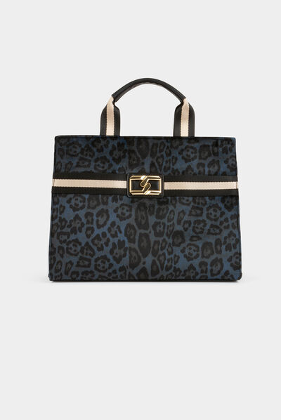 Bolso shopper estampado de leopardo verde mujer