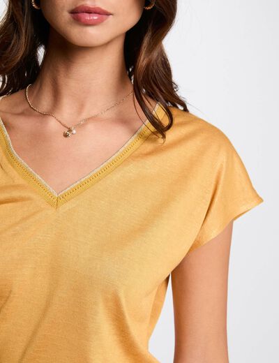 Camiseta de manga corta amarillo mostaza mujer
