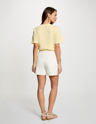 Camiseta recta cuello redondo amarillo pastel mujer