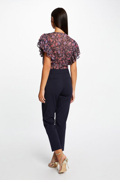Blusa manga corta estampado cachemira marino mujer
