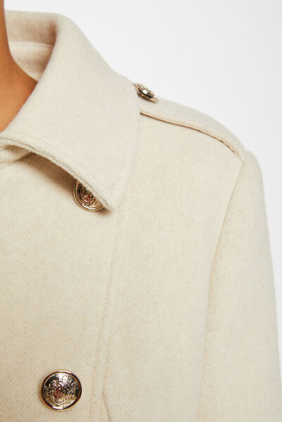 Abrigo recto abotonado beige mujer