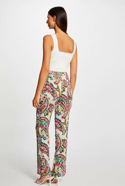 Pantalón recto holgado estampado multico mujer