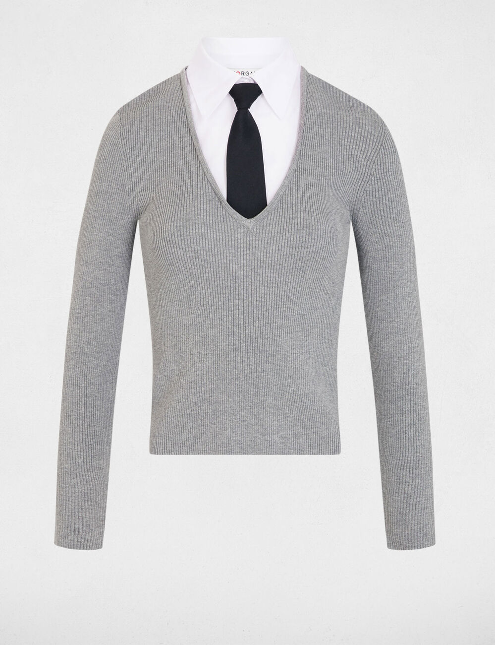 Jersey 2 en 1 con cuello vuelto gris claro mujer