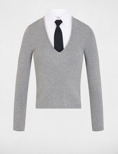 Jersey 2 en 1 con cuello vuelto gris claro mujer