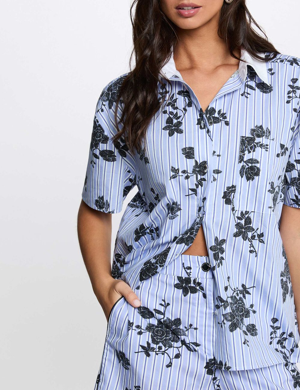 Camisa con cuello contrastado multicolor mujer