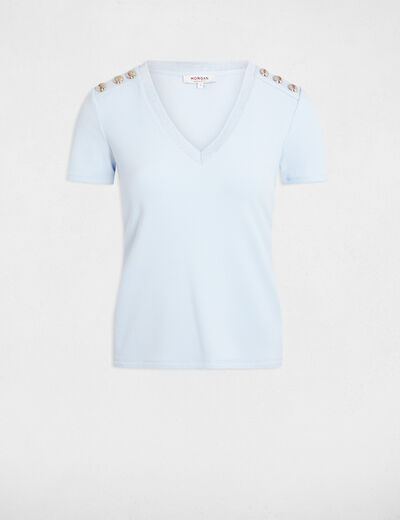 Camiseta manga corta azul cielo mujer