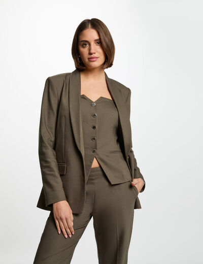 Chaqueta corta cuello chal verde caqui mujer