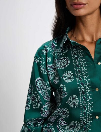 Camisa satinada con cuello abierto multicolor mujer