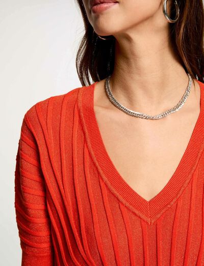 Jersey manga 3/4 y escote en V naranja oscuro mujer