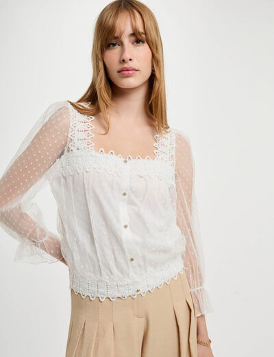 Camiseta manga 3/4 plumeti blanco mujer