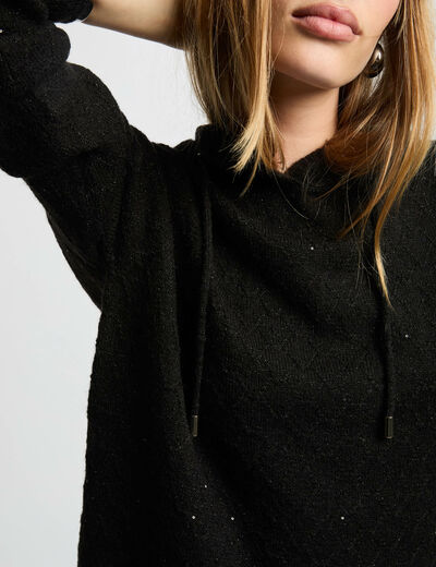 Jersey escote con capucha negro mujer