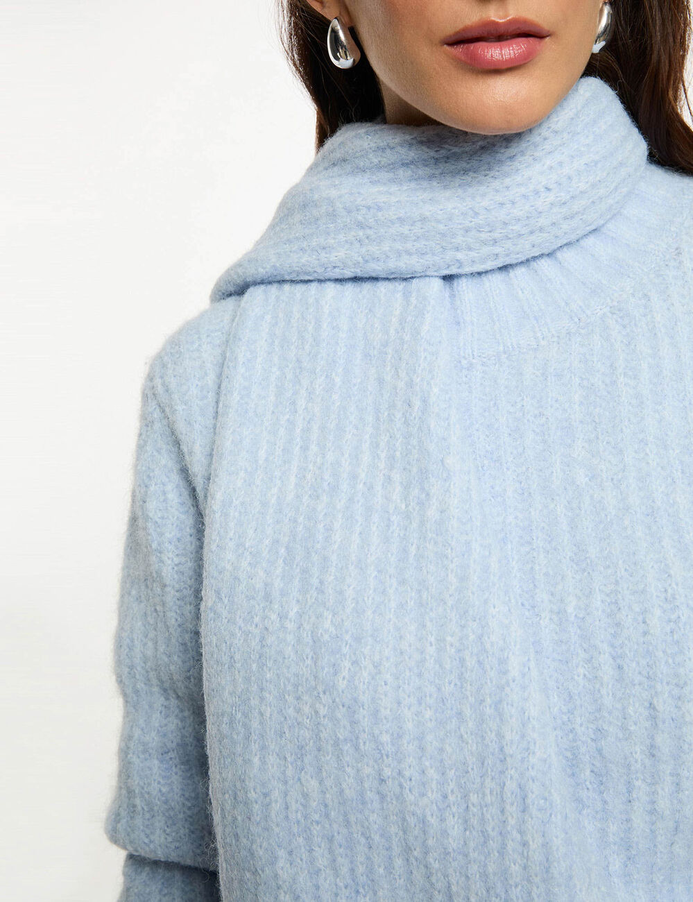 Jersey con cuello bufanda azul cielo mujer