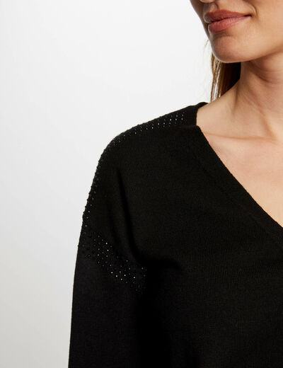 Jersey manga larga con strass negro mujer