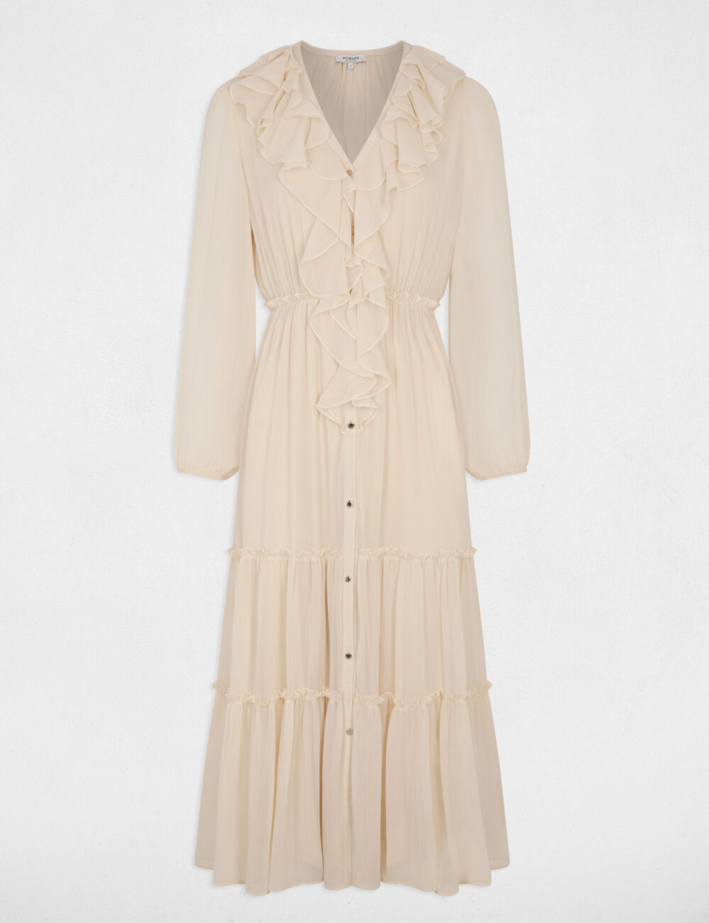 Vestido largo fluido creme mujer
