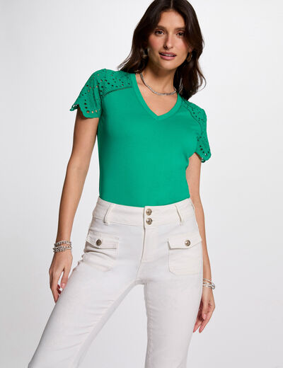 Camiseta manga corta verde emeralda mujer