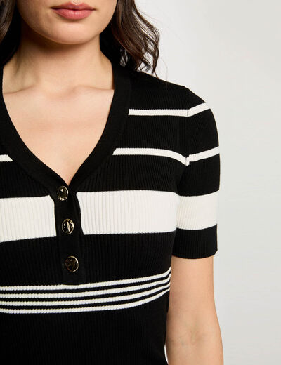 Jersey fino cuello v negro mujer
