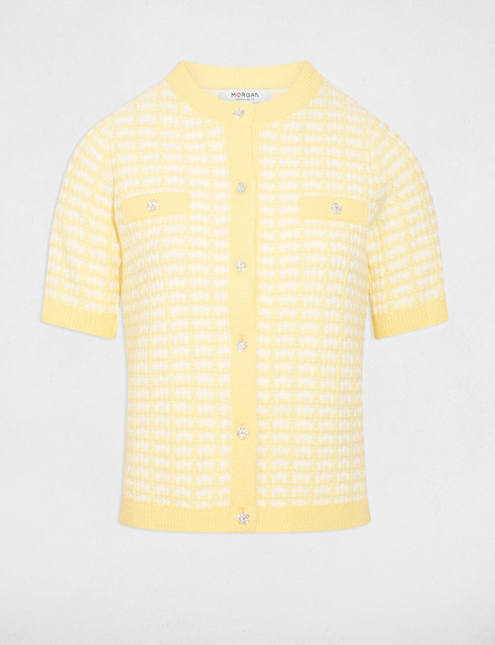 C&aacute;rdigan manga corta estampado amarillo claro mujer