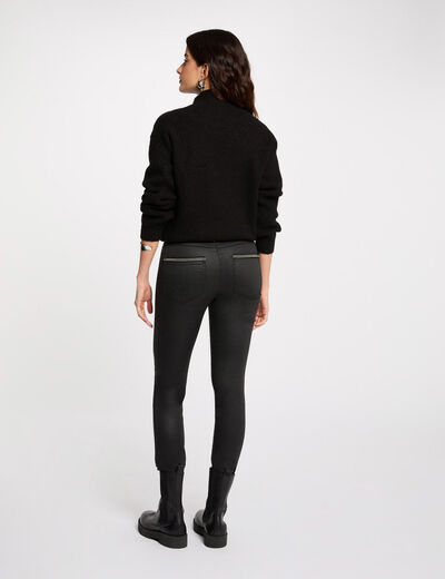 Pantalón slim efecto mojado negro mujer